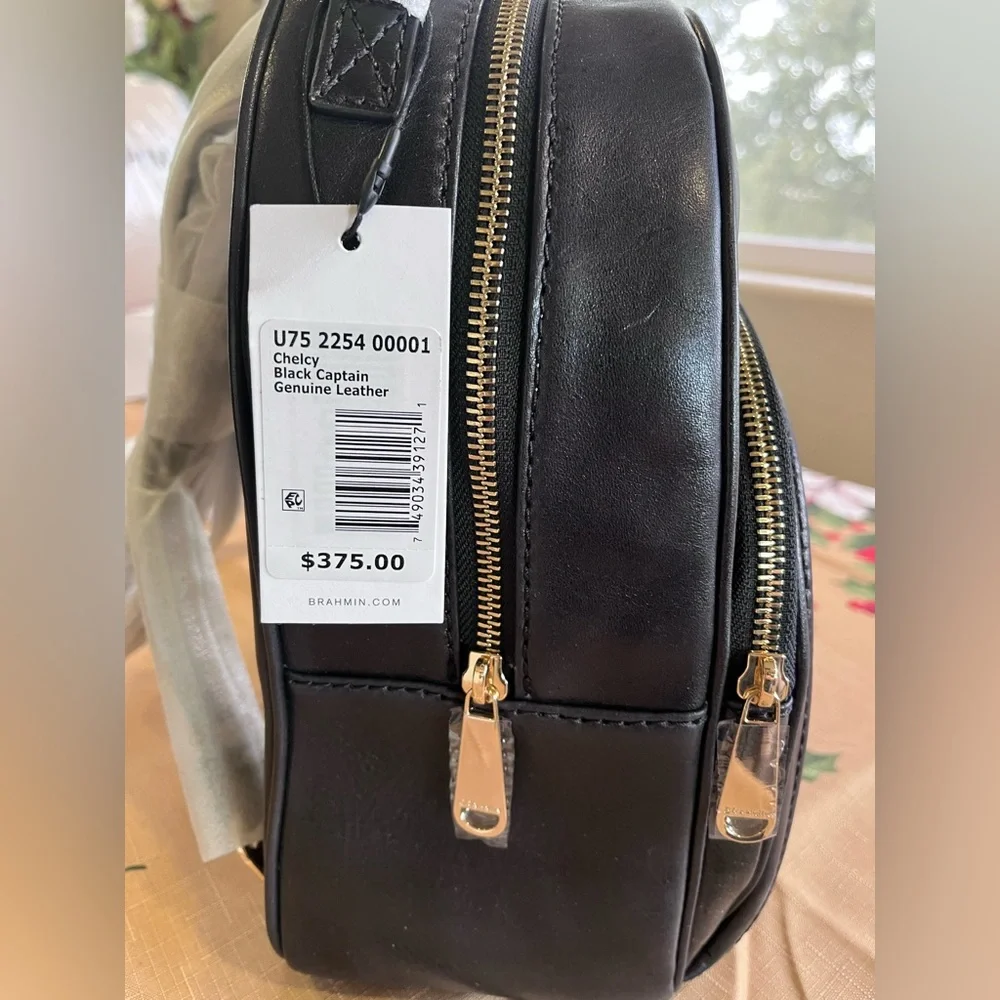 NWT Brahmin Chelcy in BLACK CAPTAIN Smooth Leather Backpack